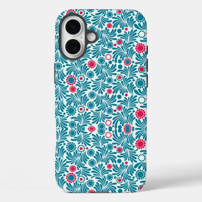 Elegant Teal and Magenta Foliage Pattern Case-Mate iPhone Case (Back)