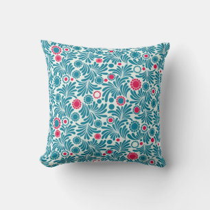 Elegant Teal and Magenta Foliage Pattern Cushion