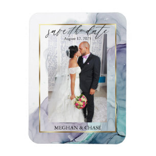 Elegant Teal and Purple Photo Save the Date  Magnet