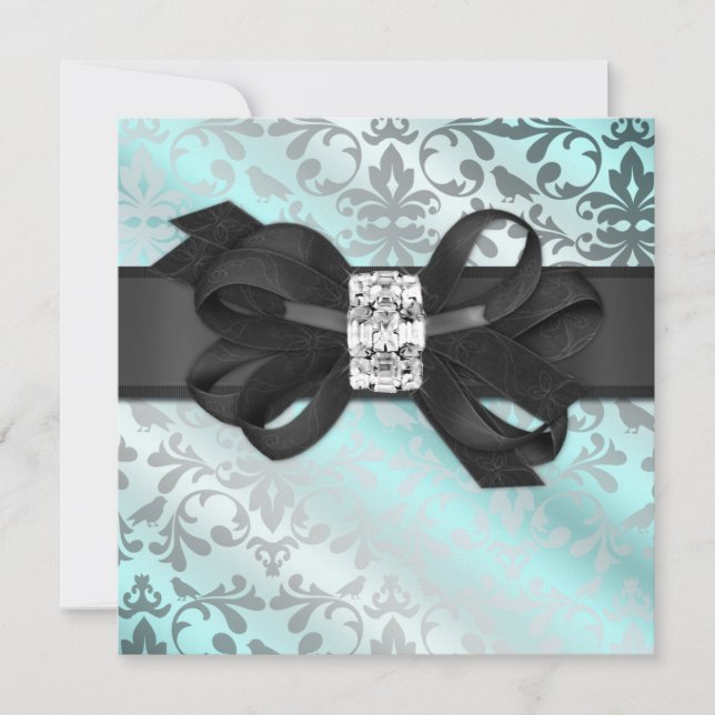 Elegant Teal and Silver Invitation with Bow (Front)