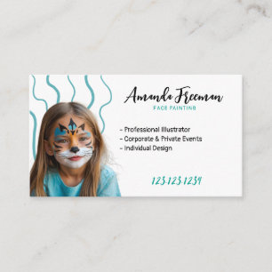 Elegant Teal and White Face Painter Business Card