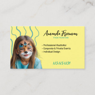 Elegant Teal and Yellow Face Painter Business Card