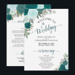 Elegant Teal & Aqua Boho Floral Wedding Program Invitation<br><div class="desc">This beautiful wedding program features a hand painted watercolor design with roses and garden greenery in shades of teal, turquoise, and aqua. The titles are written in elegant script calligraphy with delicate lacy swashes at the ends of the letters. there is room for the order of the ceremony as well...</div>