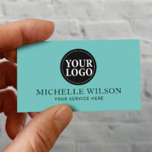 Elegant Teal Aqua Minimalist Custom Logo Business Card