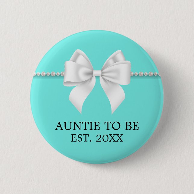 Elegant Teal Aqua Tiffany Auntie To Be Baby Shower 6 Cm Round Badge (Front)