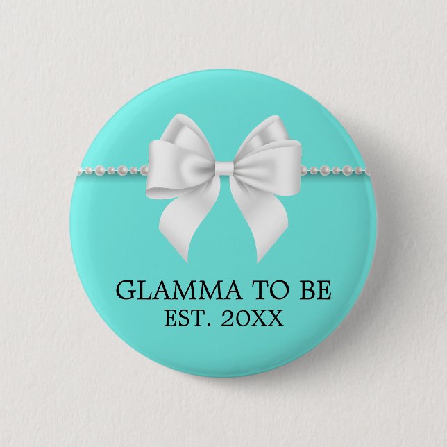 Elegant Teal Aqua Tiffany Grand Glamma Baby Shower 6 Cm Round Badge (Front)