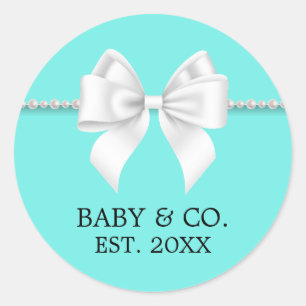 Elegant Teal Aqua Tiffany Theme Baby Shower Classic Round Sticker