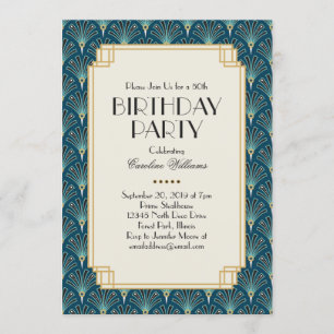 Elegant Teal Art Deco Birthday Party Invitation