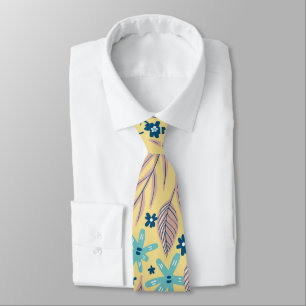 Elegant Teal & Beige Foliage Floral Pattern Men's Tie