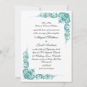 Elegant Teal Black And White Wedding Invitation