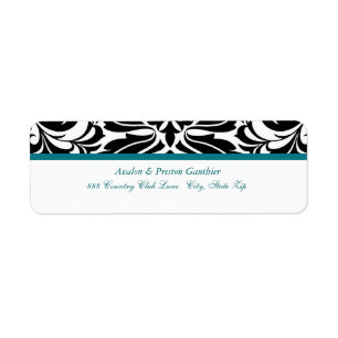 Elegant Teal Black Damask Wedding Address Label