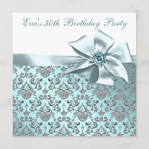 Elegant Teal Blue 50th Birthday Party Invitation
