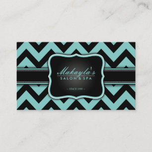 Elegant Teal Blue and Black Chevron Pattern Business Card