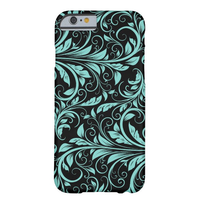 Elegant teal blue and black damask floral pattern Case-Mate iPhone case (Back)