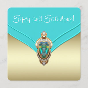 Elegant Teal Blue and Gold Birthday Party Invitation