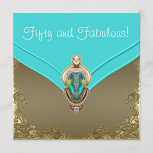 Elegant Teal Blue and Gold Birthday Party Invitation