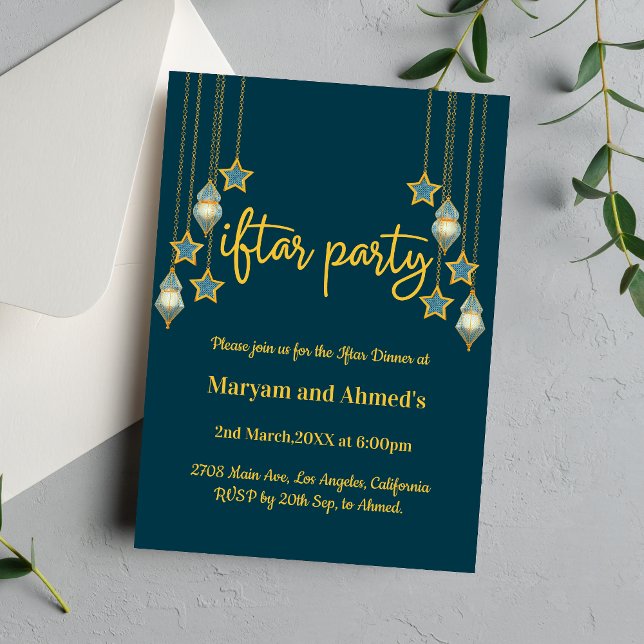Elegant Teal Blue and Gold Iftar Party Invitation (Creator Uploaded)