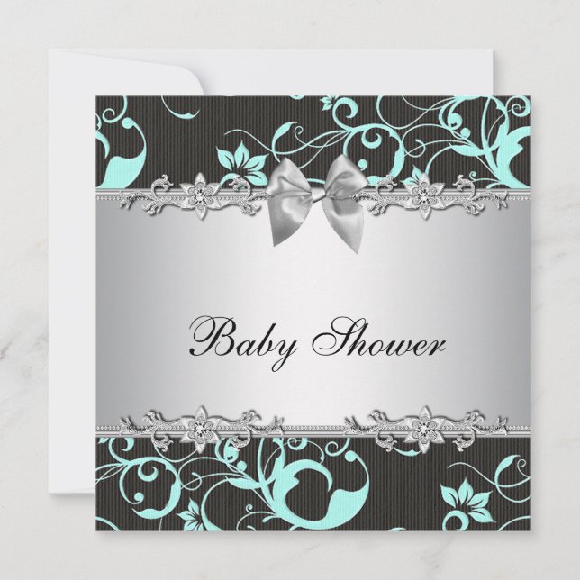 Elegant Teal Blue and Grey Baby Shower Invitation (Front)