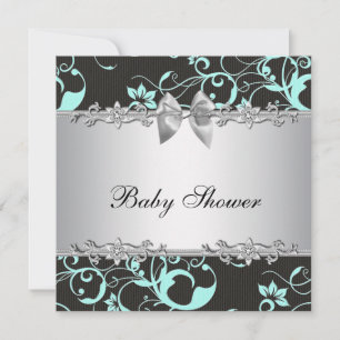Elegant Teal Blue and Grey Baby Shower Invitation