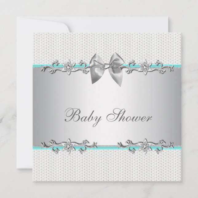 Elegant Teal Blue and Grey Baby Shower Invitation (Front)