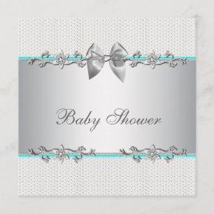 Elegant Teal Blue and Grey Baby Shower Invitation