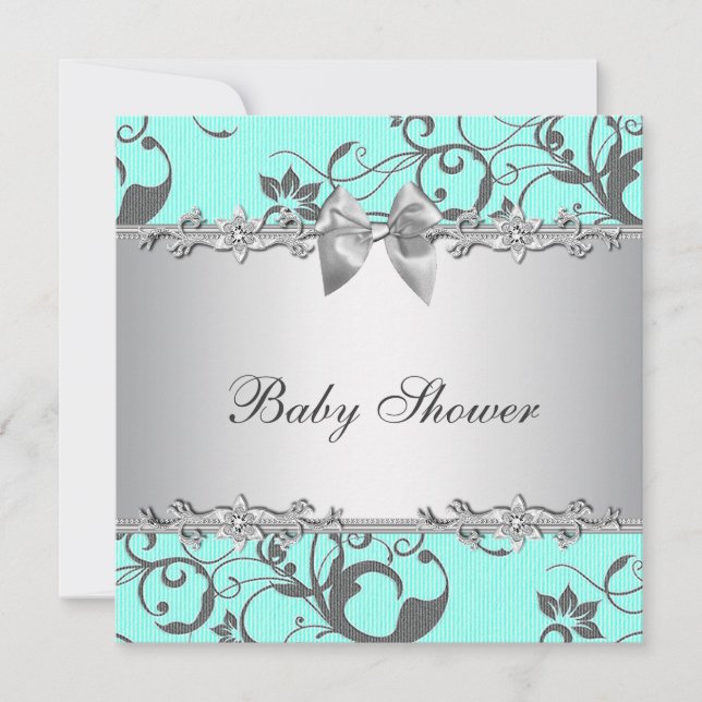 Elegant Teal Blue and Grey Baby Shower Invitation (Front)