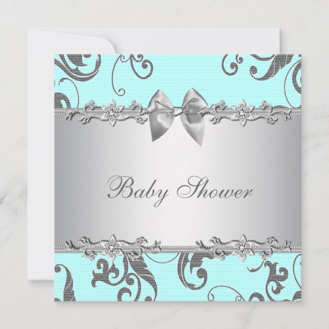 Elegant Teal Blue and Grey Baby Shower Invitation (Front)