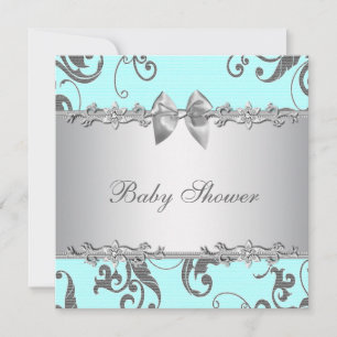 Elegant Teal Blue and Grey Baby Shower Invitation