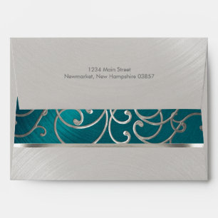 Elegant Teal Blue and Silver Filigree Envelope