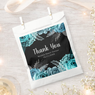 Elegant Teal Blue and Silver Flowers Sweet Sixteen Favour Bags
