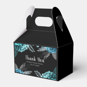 Elegant Teal Blue and Silver Flowers Sweet Sixteen Favour Box