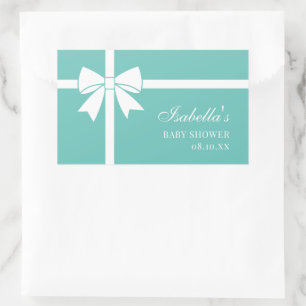 Elegant Teal Blue And White Ribbon Bow Baby Shower Rectangular Sticker