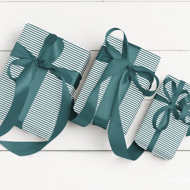 Elegant Teal Blue and White Thin Striped Wrapping Paper (Elegant Thin Striped Wrapping Paper with Teal Blue and White Lines. Chic Fall or Winter Gift Wrap)
