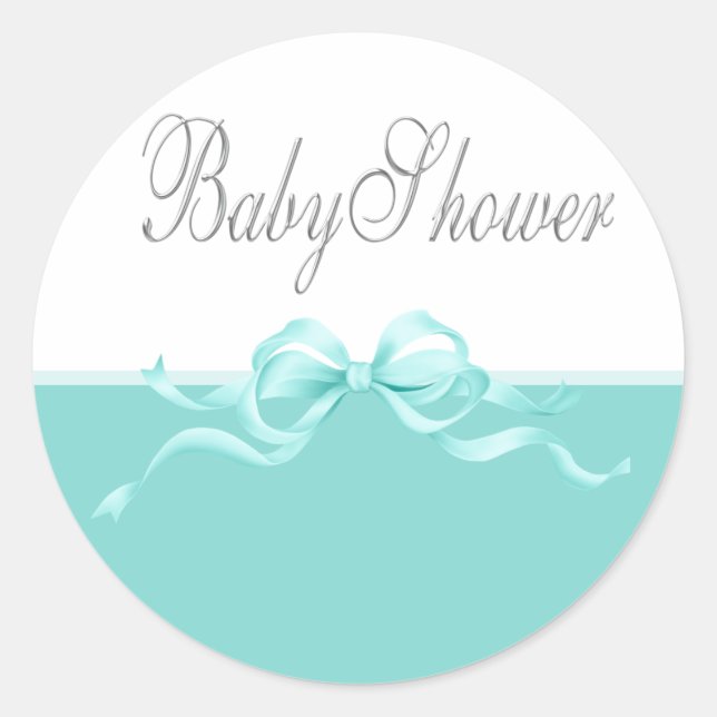 Elegant Teal Blue Baby Shower Stickers (Front)