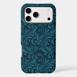 Elegant Teal Blue Baroque Floral Pattern