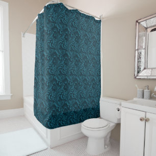 Elegant Teal Blue Baroque Floral Pattern Shower Curtain