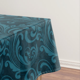 Elegant Teal Blue Baroque Floral Pattern Tablecloth