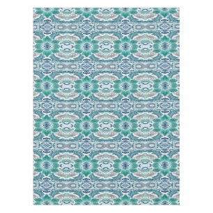 Elegant Teal & Blue Baroque Floral Pattern Tablecloth