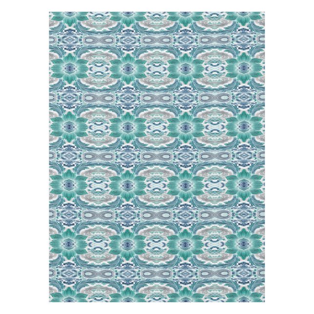 Elegant Teal & Blue Baroque Floral Pattern Tablecloth (Front)