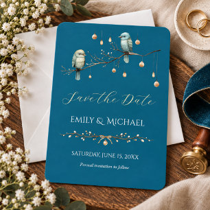 Elegant Teal Blue Birds Woodland Wedding Save The Date