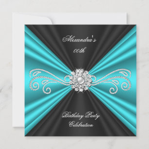 Elegant Teal Blue Black Diamond Birthday Party Invitation