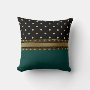 Elegant Teal Blue, Black & Gold Filigree Pattern Cushion