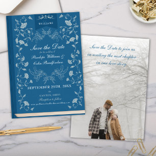 Elegant Teal Blue Book Cover Wedding Save the Date Invitation