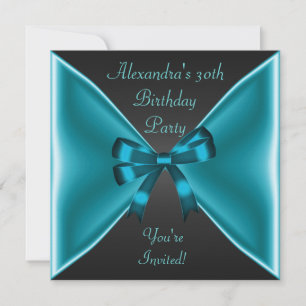 Elegant Teal Blue Bow Black Event Party Invitation