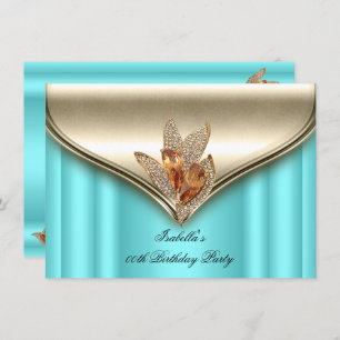 Elegant Teal Blue Bronze Brown Gold Birthday Party Invitation