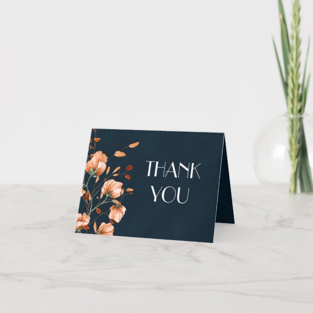 Elegant Teal Blue Burnt Orange Floral Thank You Card (Front)