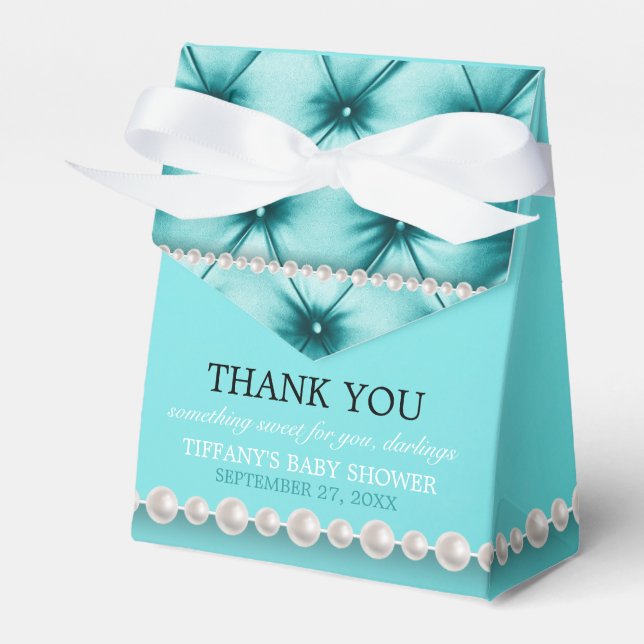 Elegant Teal Blue Chic Tiffany Theme Baby Shower Favour Box (Front Side)