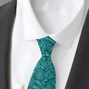Elegant Teal Blue Floral Pattern Tie