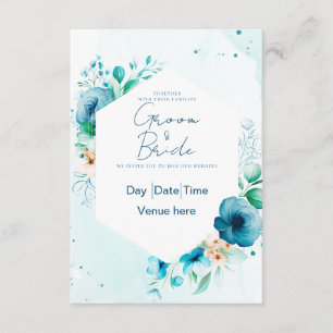 Elegant Teal & Blue Floral Wedding Invitation