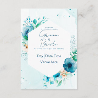 Elegant Teal & Blue Floral Wedding Invitation